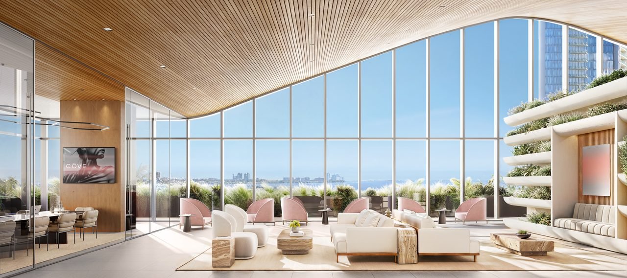 The Cove Residences — co-working lounge and private offices (artist's rendering)