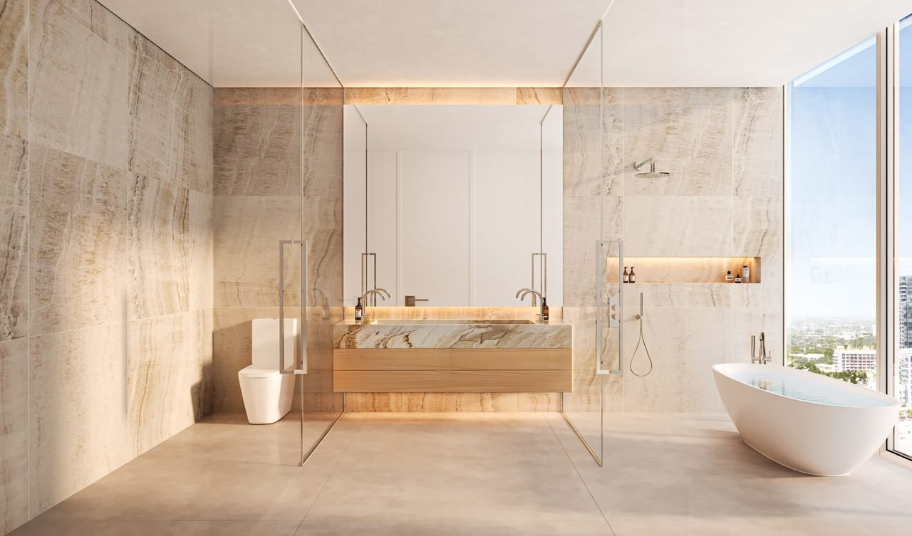 The Cove Residences — primary bathroom spa-style finishes (artist's rendering)