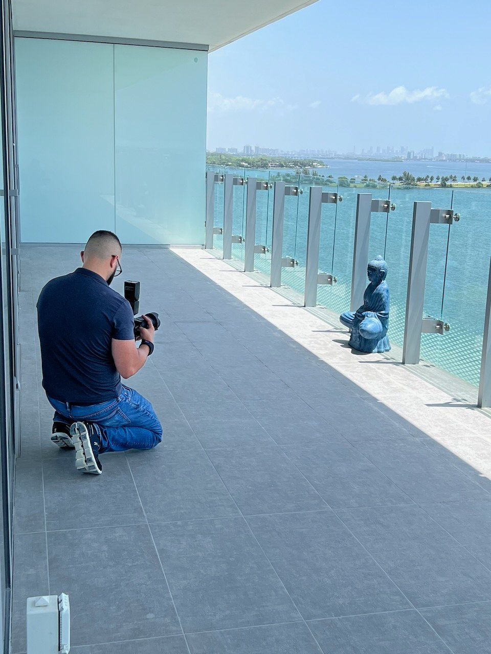 Deep balcony at Missoni Baia with a person providing scale