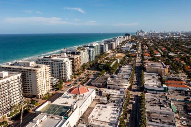 An aerial view of the Surfside, Miami coastline, home to the exclusive Delmore condo.