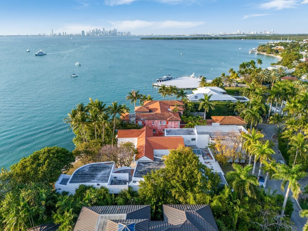 Aerial view of Miami waterfront luxury estate showing the scale of ultra-luxury real estate development