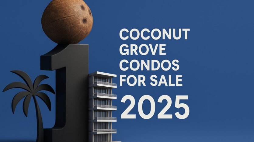 Coconut Grove Condos advertisement for 2025 shows large number 1 with a coconut, palm tree, and building model.