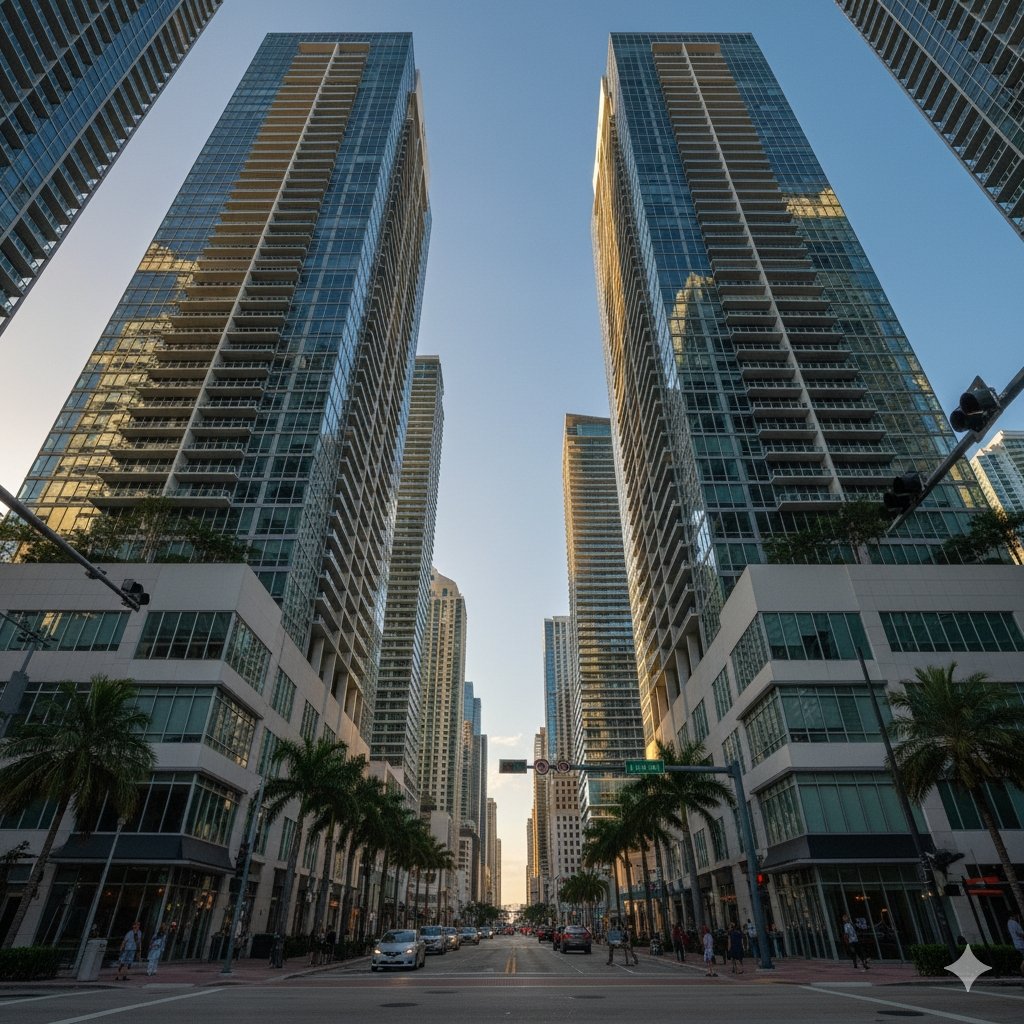 Brickell Metromover station and urban streetscape