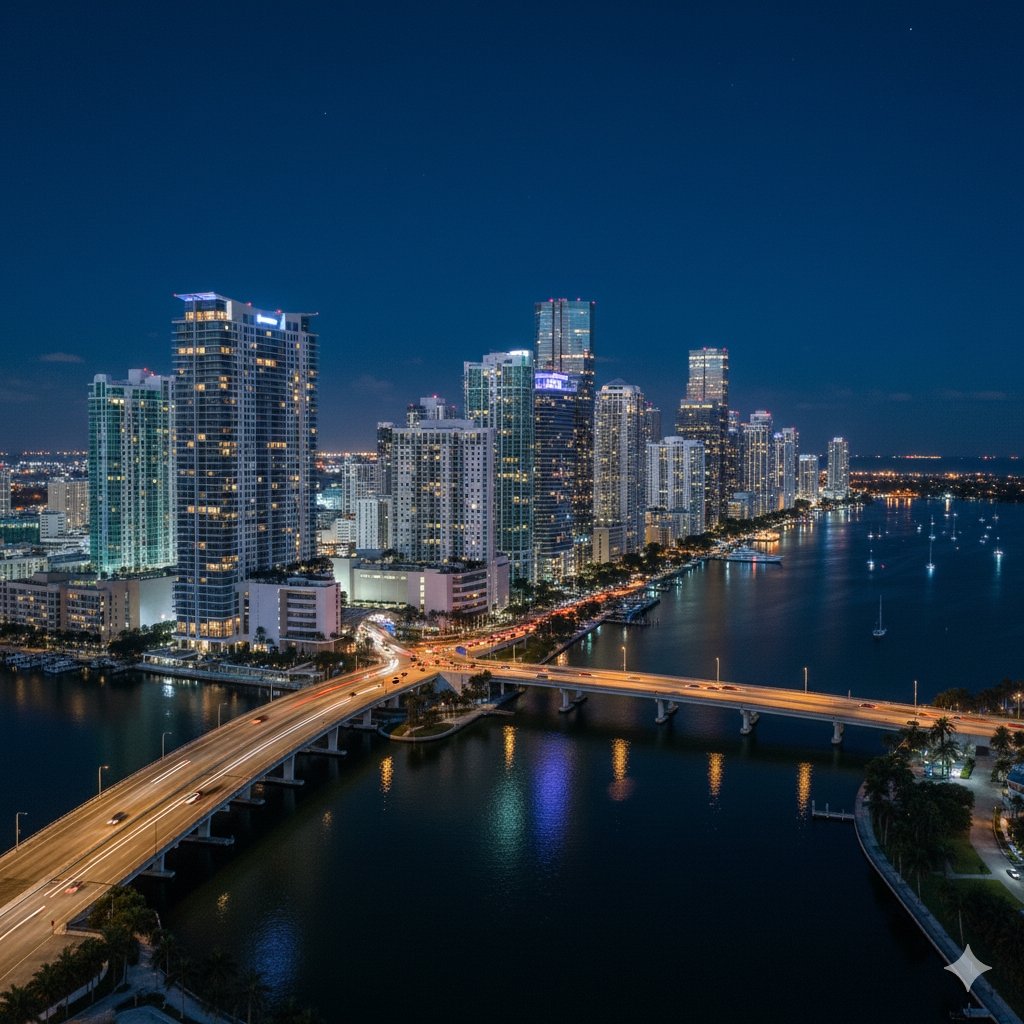 Modern Brickell condo interior with bay views
