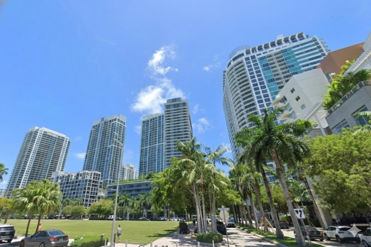 Midtown Miami urban streetscape with residential towers
