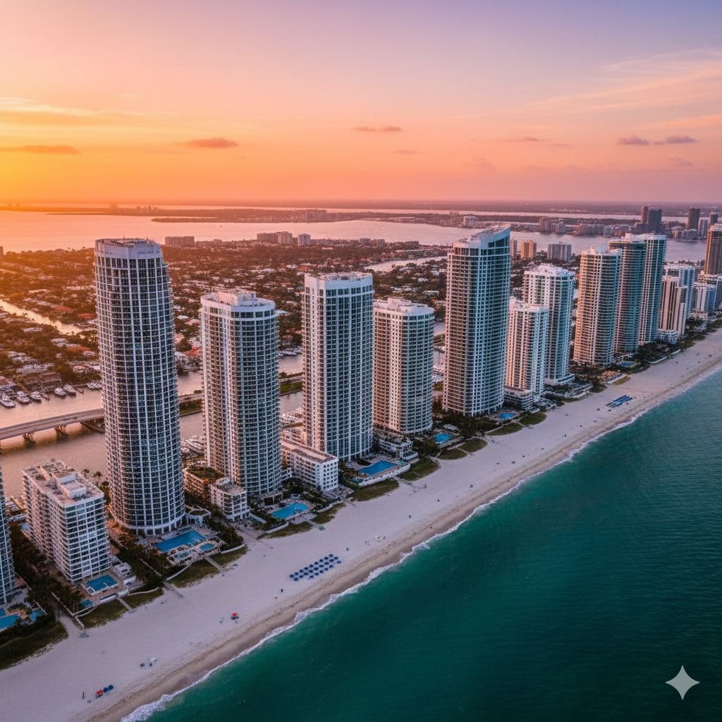 Luxury infinity pool overlooking the Atlantic Ocean in Sunny Isles Beach