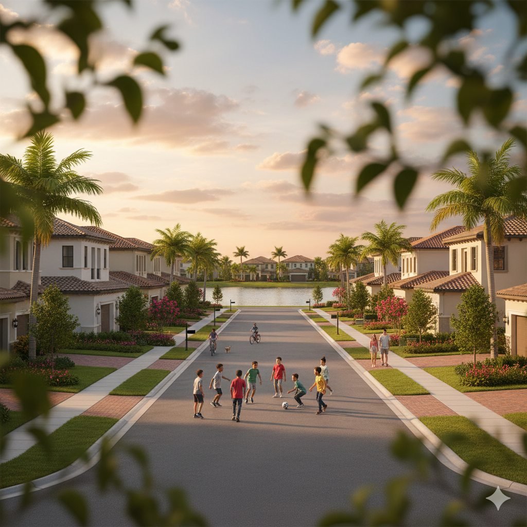 Weston Florida family riding bikes on a greenway path