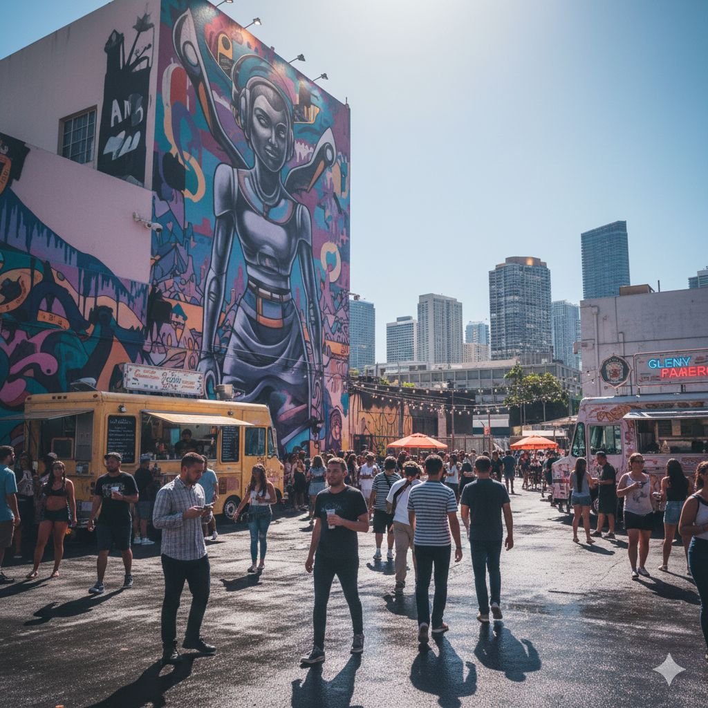 Wynwood brewery patio with people socializing