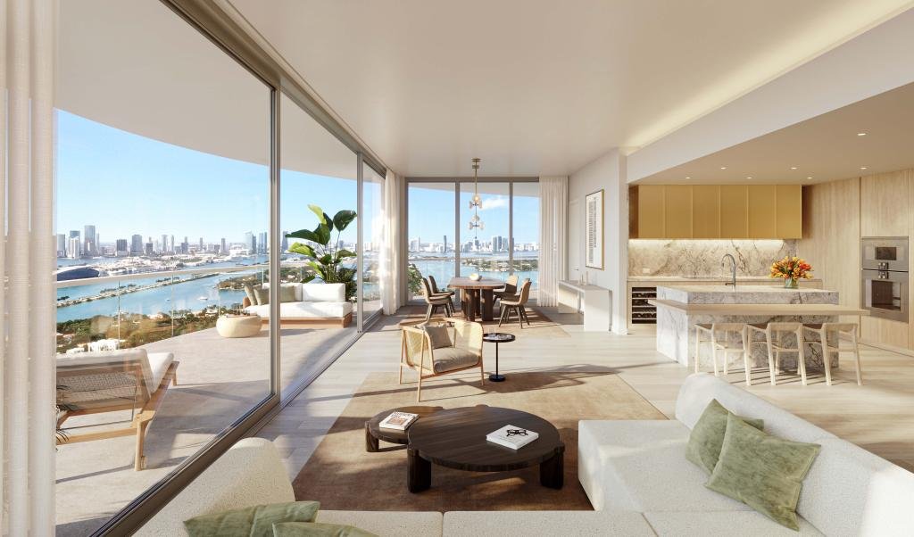 Luxury condo interior with ocean view in Miami Beach