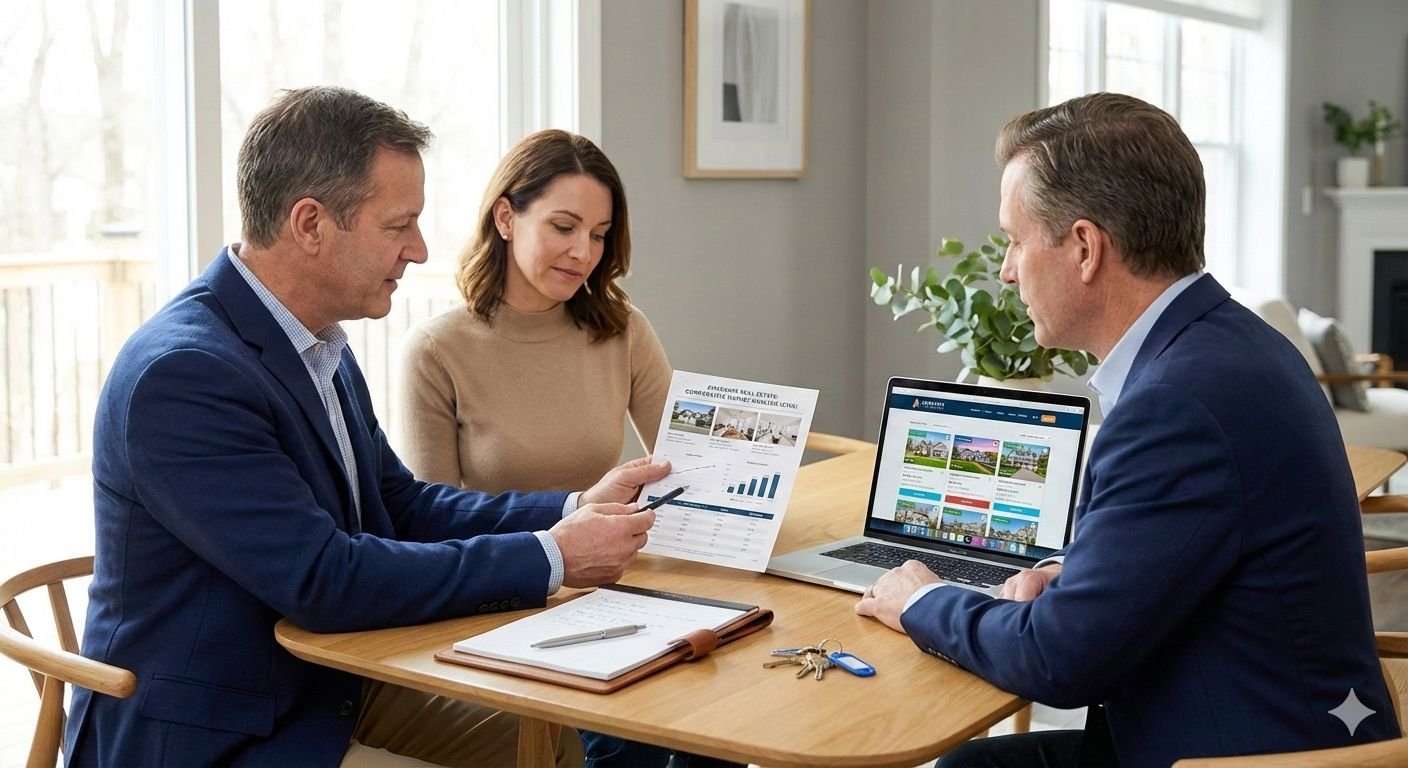 Homeowner meeting with real estate agent to discuss home selling strategy and pricing recommendations