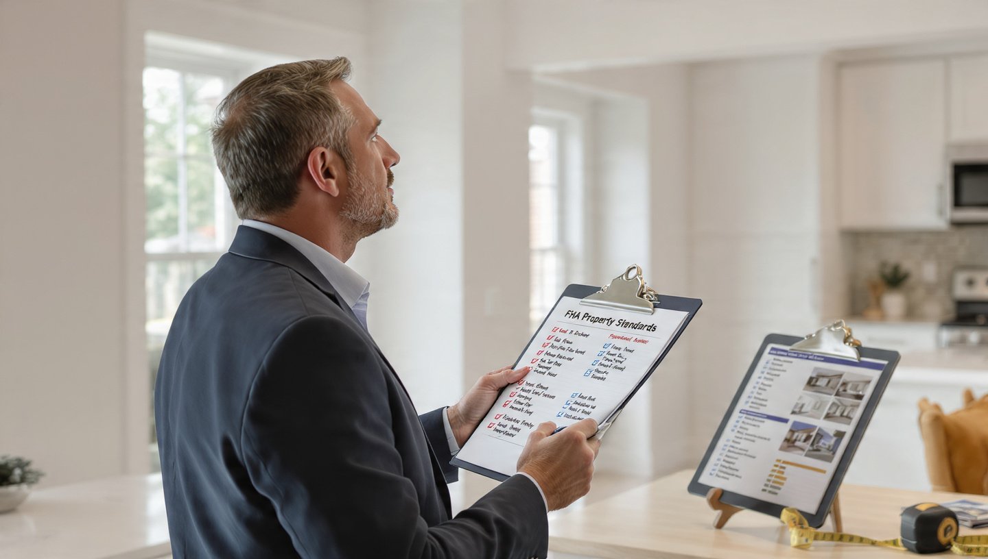 Real estate property appraisal comparison showing FHA loan guidelines versus conventional mortgage property requirements