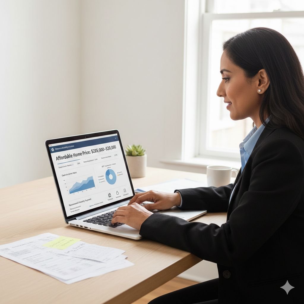 Home affordability calculator showing debt-to-income ratio and what you can afford to buy based on income