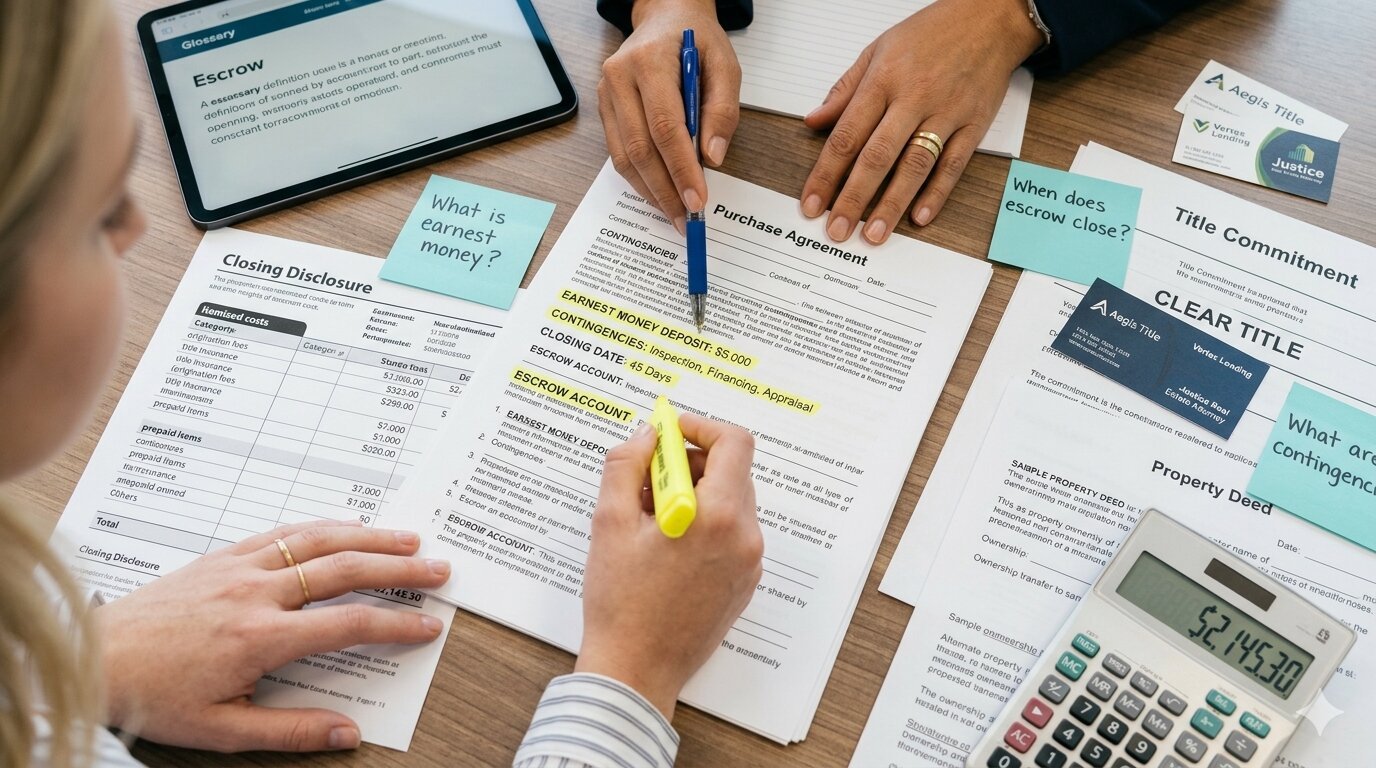 Real estate contract terms and property terms glossary showing closing cost definitions and escrow meaning